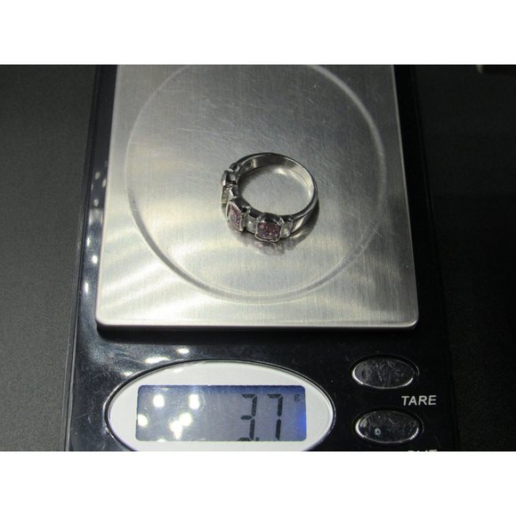 Size 6.25 Silver Tone Fancy Pink And Clear Cubic Zirconia Band Ring - Picture 7 of 7